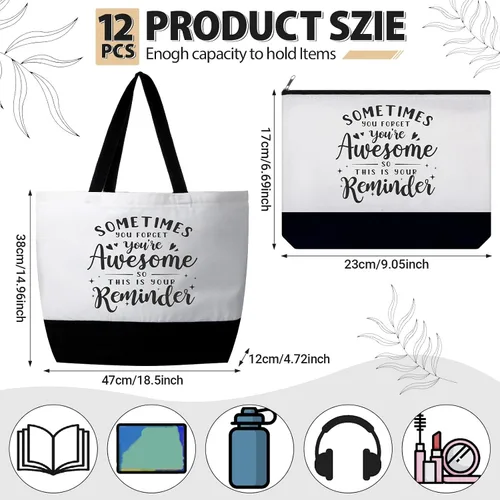Miniatura 9 de Silkfly 32 piezas inspiradoras bolsa de lona con cremallera reutilizable motivacional bolsa de maquillaje conjunto para mujeres, amigas compañeras