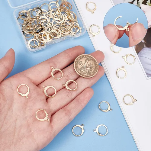 Miniatura 3 de SUNNYCLUE - 1 Caja de 80 Piezas de Ganchos para Pendientes de Tipo Palanca, Reales, Chapados en Oro de 18K, Acero Inoxidable, Aro Huggie, Redondo