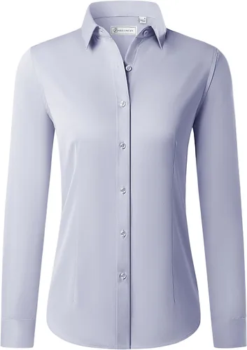 Miniatura 12 de Siliteelon - Camisas con botones para mujer de manga larga, camisas de vestir sin arrugas, con cuello, para oficina, blusas sólidas, tops