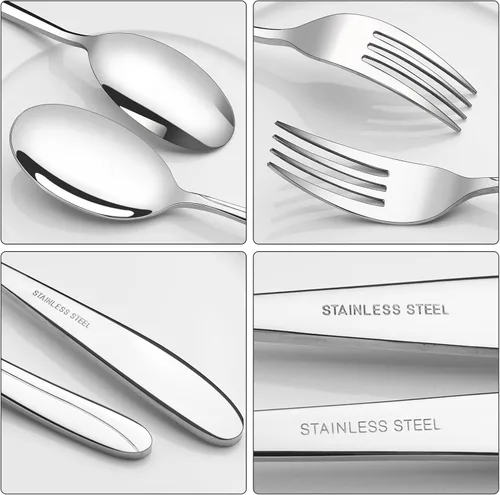 Miniatura 2 de Obstnny Cuchara de servir de banquete de acero inoxidable Tenedor grande (4 piezas/2 de cada uno)