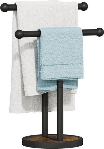 Miniatura 8 de YINMIT Soporte para toallas, altura en forma de T, soporte de toalla de mano de madera de 15 pulgadas, toalleros de mano con base pesada para baño