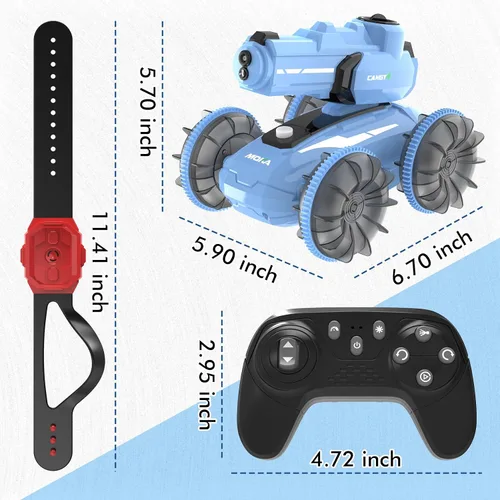 Miniatura 5 de Coche de control remoto 3 en 1, barco a control remoto y pistola de agua, juguete anfibio con pulsera de control de gestos, pistola de chorro