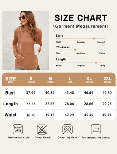 Miniatura 5 de Saloogoe Sudaderas con capucha con bolsillo tipo canguro para mujer, cuello en V, ligeras, manga larga