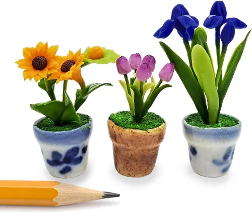 Miniatura 11 de WitnyStore Juego de 3 piezas pequeñas de 2 pulgadas de alto, orquídea amarilla, roja y naranja - Flores artificiales hechas a mano, coloridas