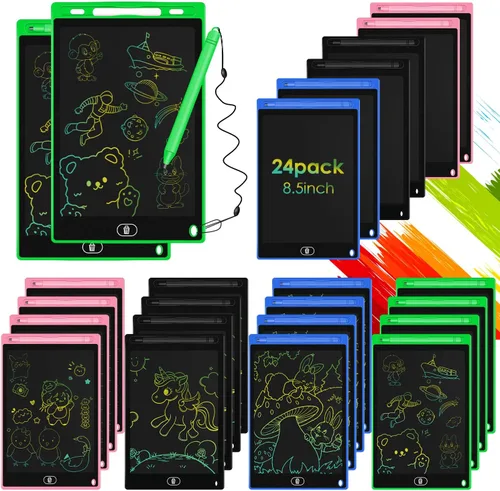 Paquete de 24 tabletas de escritura LCD de 8.5 pulgadas, tableta de dibujo colorida para niños, almohadilla LCD borrable para garabatos, juguete