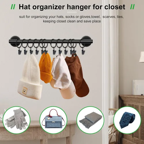 Miniatura 5 de Lunies Perchero para sombreros de pared con 24 ganchos, organizador de sombreros para gorras de béisbol, percha organizadora de gorras, colgador