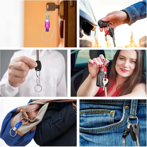 Miniatura 7 de Tallew Paquete de 6 llaveros de liberación rápida desmontables, acoplador desmontable con 2 anillos divididos