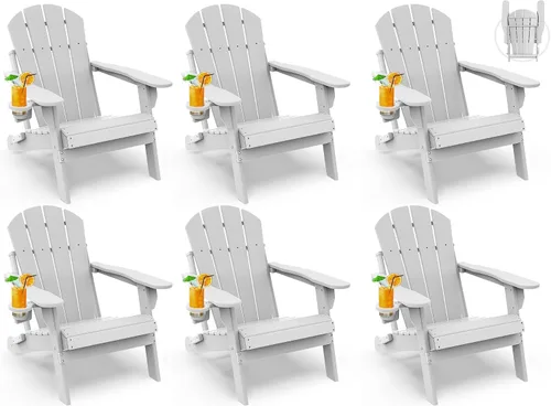 Miniatura 12 de GREENVINES Juego de 2 sillas plegables Adirondack Plástico HDPE Silla para hoguera Todo clima Portavasos Rojo para terraza, patio