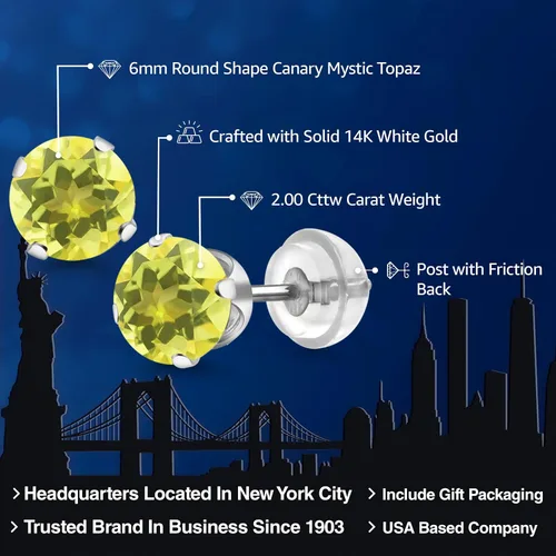 Miniatura 38 de Gem Stone King Aretes solitarios con piedra natal de oro de 14 quilates Redondos de 0.236 in Aretes de oro para mujeres y hombres