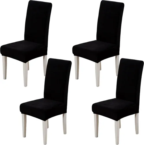 Miniatura 15 de Juego de 2 fundas de terciopelo suave para sillas de comedor, fundas elásticas de terciopelo para sillas, color negro