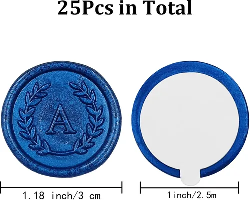 Miniatura 2 de 25 piezas de calcomanías adhesivas de sello de cera azules con letras A, hechas a mano, no necesita sello de cera, calcomanías de cera para rasgar