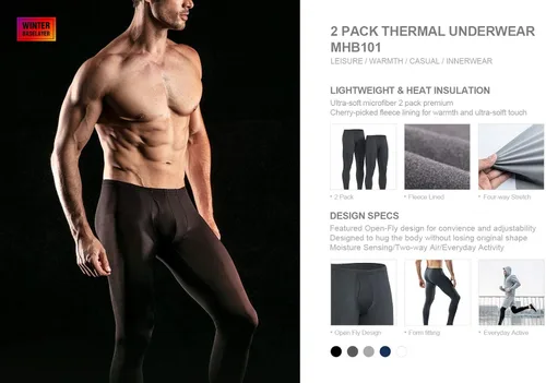 Miniatura 3 de TSLA Pantalones de ropa interior térmica para hombre, leggings largos con forro polar cálido, capa base de invierno