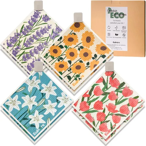 Miniatura 9 de Eulnars - Paños de cocina suecos, 8 unidades, toallas de papel reutilizables con clips, toallas de cocina suecas sin rayar, paños de esponja