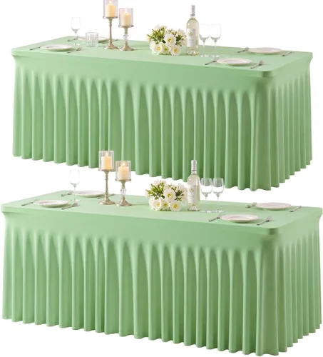 Miniatura 27 de Paquete de 2 manteles color azul bebé para mesas rectangulares de 6 pies, mantel ajustable de elastano, fundas de mesa elásticas de 6 pies, manteles