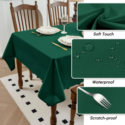 Miniatura 4 de Paquete de 2 manteles de Navidad color verde, rectangular, de 60 x 84 pulgadas, de poliéster, impermeable y resistente a las arrugas, para mesa