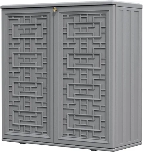 Miniatura 8 de HOMSPARK Armario de almacenamiento para interiores y exteriores con puertas y estante, caja de almacenamiento de plástico HDPE de 34 x 16 x 36 Marrón