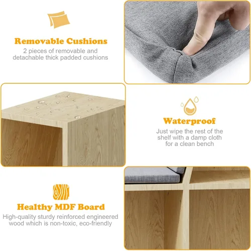 Miniatura 6 de HedoAjim Rincón de lectura para niños con almacenamiento, estantería infantil de 6 cubos con cojín de asiento suave, banco de lectura para sala
