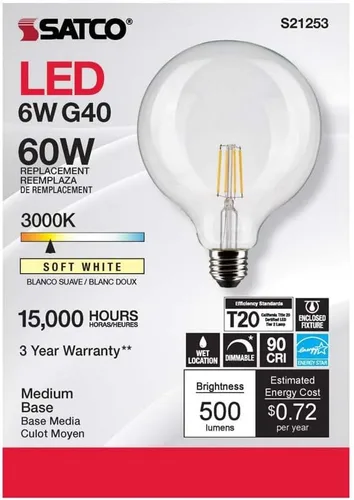 Miniatura 4 de Satco S21253 6G40/CL/LED/E26/930/120V - Paquete de 6