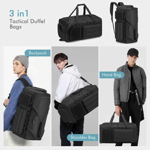 Miniatura 2 de Bolsa de gimnasio táctica militar 3 en 1 para hombres, bolsa de lona deportiva, 55L, mochila de viaje para fitness, fin de semana, entrenamiento