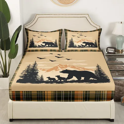 Miniatura 3 de Sábanas de oso de caza para niños y adolescentes, juego de cama rústico occidental de vida silvestre, sábana bajera para niños y niñas, sábanas