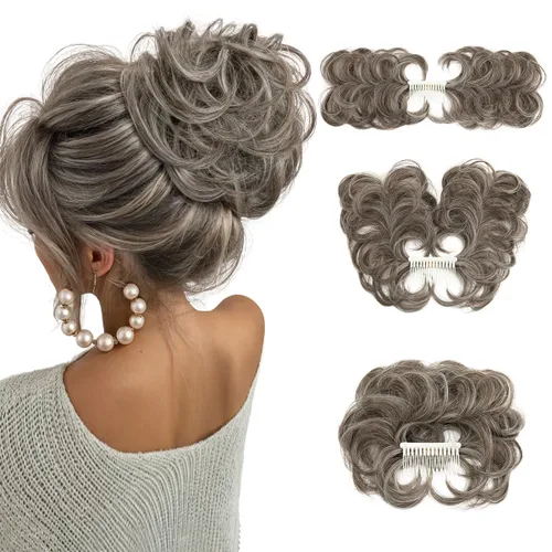 Miniatura 43 de Postizo de Cabello de Moño Despeinado con Peine Lateral Clip en Postizo de Moño para Mujeres Corto Natural Liso Versátil Estilos Ajustables Piezas