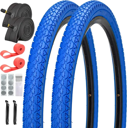 Paquete de 2 neumáticos y tubos de bicicleta Cuiser de playa, 26 pulgadas, 24 x 2.125 pulgadas, 26 neumáticos de bicicleta de playa, rojo o azul,
