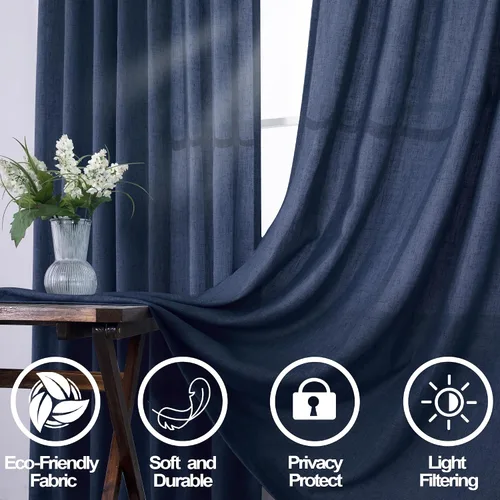 Miniatura 8 de Cortinas azul marino de 90 pulgadas de largo, cortinas azules para sala de estar, dormitorio, juego de 2 paneles, color azul oscuro índigo, filtro