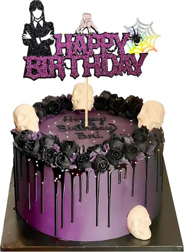 1 Pieza Decoración de Pastel de Cumpleaños Feliz Wednesday Addams - Telaraña Thing Mano Wednesday Niña Decoración de Pastel - Suministros de Fiesta