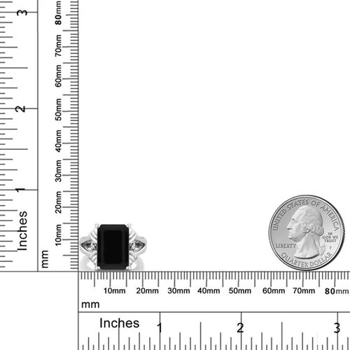 Miniatura 5 de Gem Stone King Anillo de compromiso de mujer de plata de ley 925 con ónix negro y zafiro blanco 739 quilates de piedras preciosas de corte esmeralda