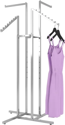 Miniatura 6 de Soporte para ropa– Apto para tareas pesadas, cromado, cuatro lados, brazos ajustables, tubos cuadrados, perfecto para visualización en tiendas