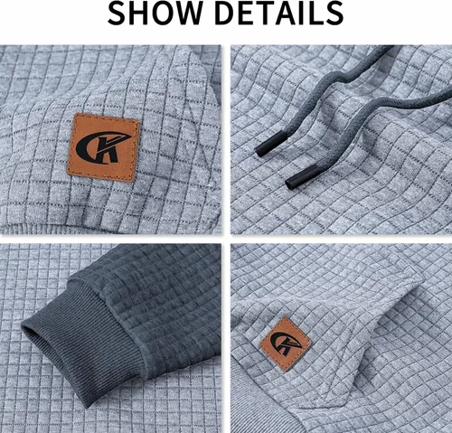 Miniatura 4 de Sudadera de manga larga para hombre con capucha con cordón de jacquard a cuadros estilo informal y hípster con bolsillo de canguro