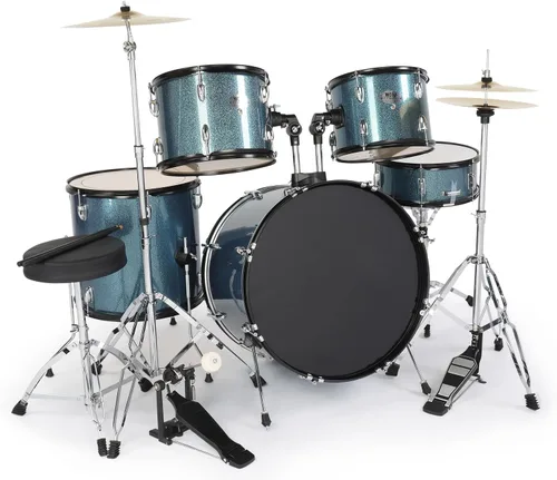 Ktaxon Juego de batería para adultos de 22 pulgadas, kit de batería completo de 5 piezas con soportes de platillos, soporte de hi-hat, baquetas, Azul