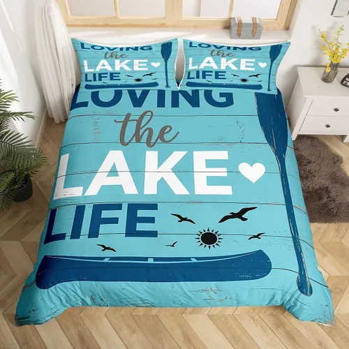 Miniatura 10 de Erosebridal Lake House Twin Bed Set for Boys Girls Kids, Blue and Beige Lakehouse 2Pcs Duvet Cover with Zipper, Rustic Farmhouse Bedding Sets