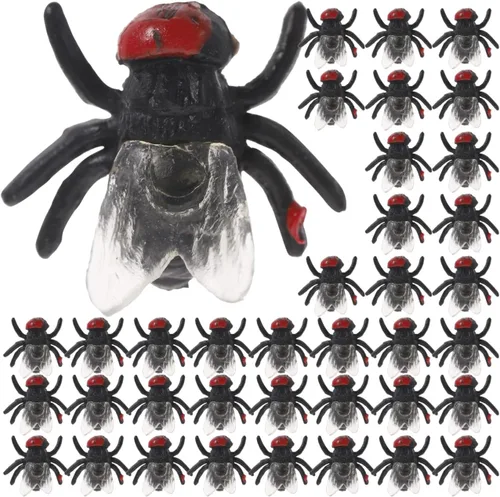 50 mini moscas de plástico: pequeñas moscas realistas para trucos de broma, broma de utilería de Halloween para fiestas de inocentes de abril