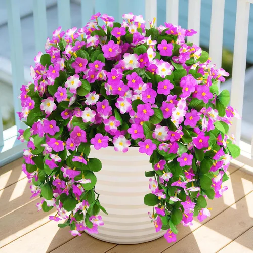 Miniatura 13 de Flores colgantes artificiales para exteriores, 2 piezas de plantas colgantes artificiales al aire libre, decoración de primavera y verano