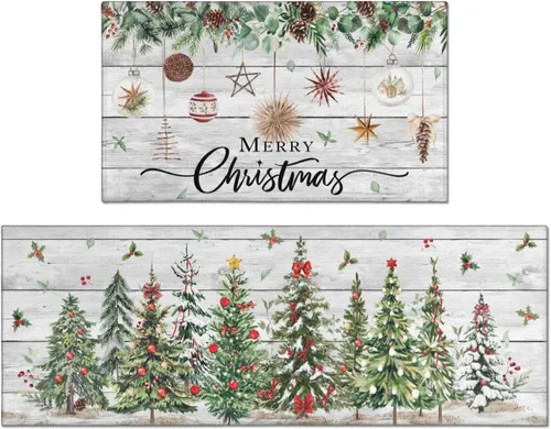Miniatura 10 de Juego de 2 alfombras de cocina de Navidad, muñeco de nieve, árbol de Navidad, antideslizantes, lavables, decoración de cocina de invierno y Navidad