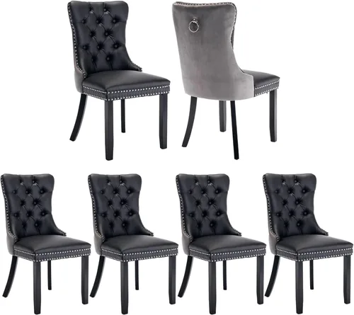 Miniatura 13 de Shenyon Juego de 2 Sillas de Comedor de Terciopelo Gris, Sillas de Comedor Tapizadas con Ribete de Anilla Trasera y Patas de Madera Maciza, Sillas