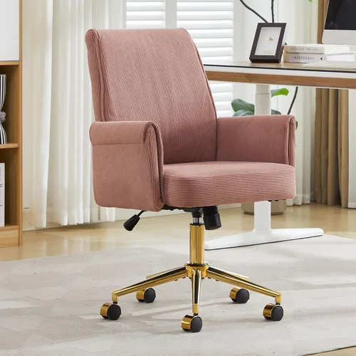 Miniatura 16 de YITAI Silla de escritorio giratoria de terciopelo de 360°, moderno sillón de oficina en casa con base dorada y ruedas para tocador, cómoda silla