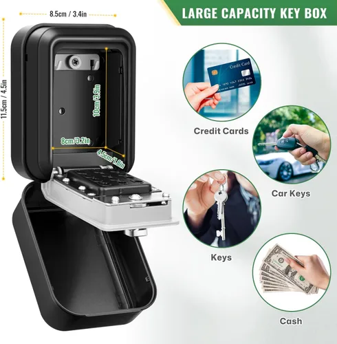 Miniatura 5 de HUANLANG Caja de seguridad para llaves con código, cajas de llaves impermeables para montaje en pared, 12 dígitos, teclado para llaves de casa, Gris