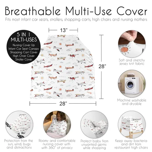 Miniatura 6 de Sweet Jojo Designs Funda de asiento de coche para bebé con diseño de avión, estilo vintage, silla alta para lactancia, carrito de compras
