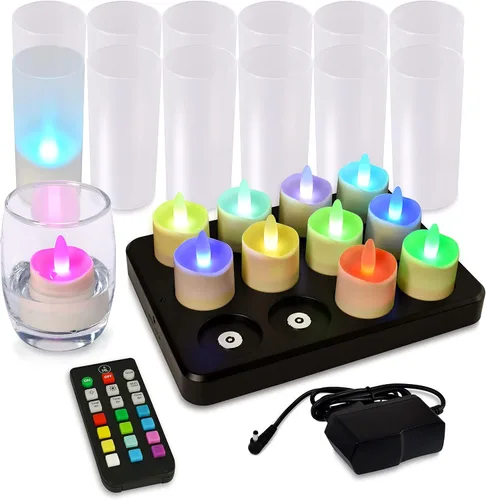 Miniatura 9 de HL Velas sin llama con temporizador remoto y estación de carga, más de 60 horas recargables, impermeables, para exteriores, velas de té RGB