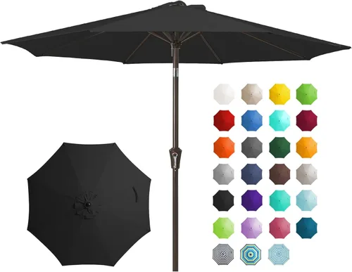 Miniatura 33 de JEAREY Sombrilla de mesa de patio al aire libre de 9 pies con botón de inclinación y manivela, sombrilla de mercado, 8 varillas resistentes, Verde