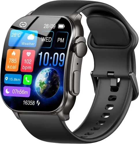 Poounur Reloj inteligente, 2.01 pulgadas AMOLED reloj de fitness con pantalla táctil curvada para hombres y mujeres, IP68 impermeable, monitor de