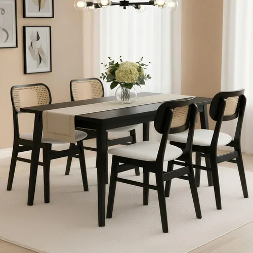 Miniatura 21 de ROCITY Juego de 4 sillas de comedor de ratán, sillas de comedor de lana de cordero blanca, sillas de cocina de madera natural, sillas de granja