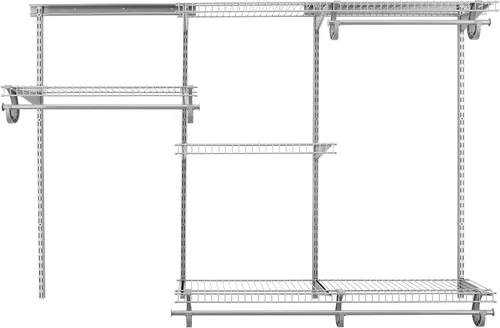 ClosetMaid ShelfTrack - Sistema organizador de alambre para armario, ajustable de 4 a 6 pies, con estantes, barras de ropa, herrajes, acero Cromo