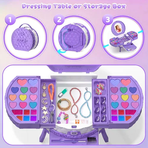 Miniatura 6 de PERRYHOME Kit de maquillaje para niños para niña, juego de cosméticos reales lavables de 59 piezas, juego de maquillaje para niños no tóxicos, kit