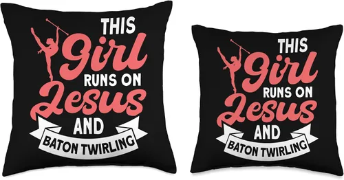 Miniatura 3 de Baton Twirler Majorettes Baton Twirling Girl Gifts This Girl Runs on Jesus and Baton Twirling Pillow (16 x 16 pulgadas), multicolor