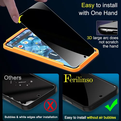 Miniatura 5 de Ferilinso Paquete de 3 Protectores de Pantalla de Privacidad para Google Pixel 8 Pro con Paquete de 3 Protectores de Lente de Cámara de Vidrio Pixel