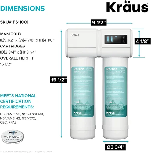 Miniatura 7 de KRAUS Purita FS-1001 - Sistema de filtración de agua de 2 etapas para debajo del fregadero con monitor de pantalla digital, FS-1001