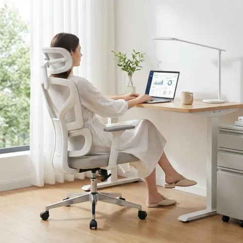 Miniatura 10 de Silla de oficina ergonómica con soporte lumbar ajustable, silla de escritorio de oficina en casa, cómoda silla de juegos de malla con reposabrazos